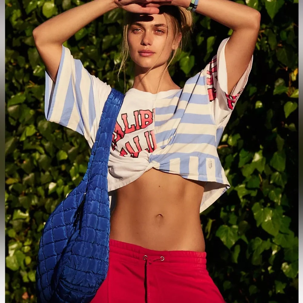 Free People Striped Malibu Graphic Short Sleeve Tee in Blue, White, Red - Picture 5 of 7